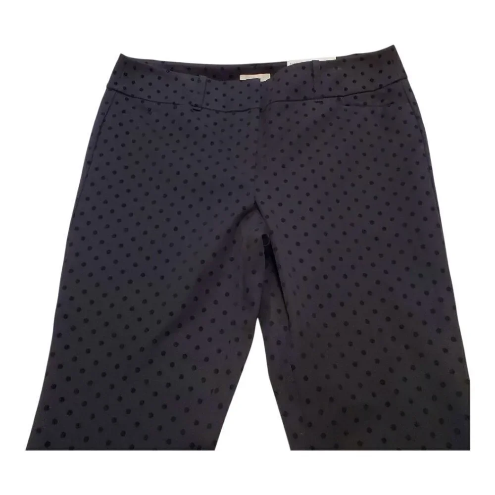 NEW LOFT Outlet SZ 12 Womens Black Flocked Polka Dot Mid-Rise Dress Trouser Pant